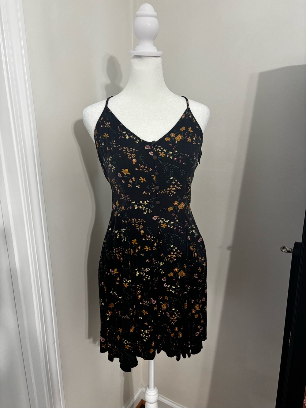 American Eagle Outfitters Black Floral Slip Dress with Spaghetti Straps